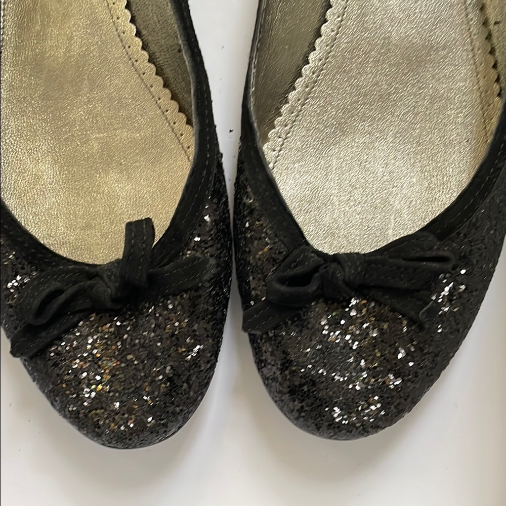 NEW J. CREW Black Glitter Sparkle BALLET Holiday Party FLATS Suede Bow Shoes 9.5 - Picture 4 of 4